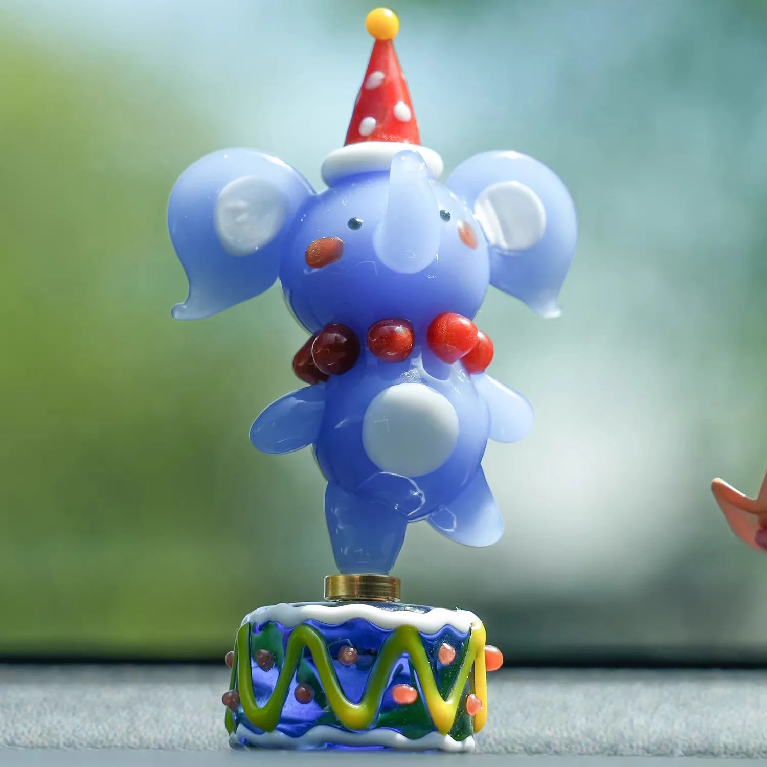 Mini Glass Spinning Elephant Figurine – Handmade Artisan Glass Circus Elephant