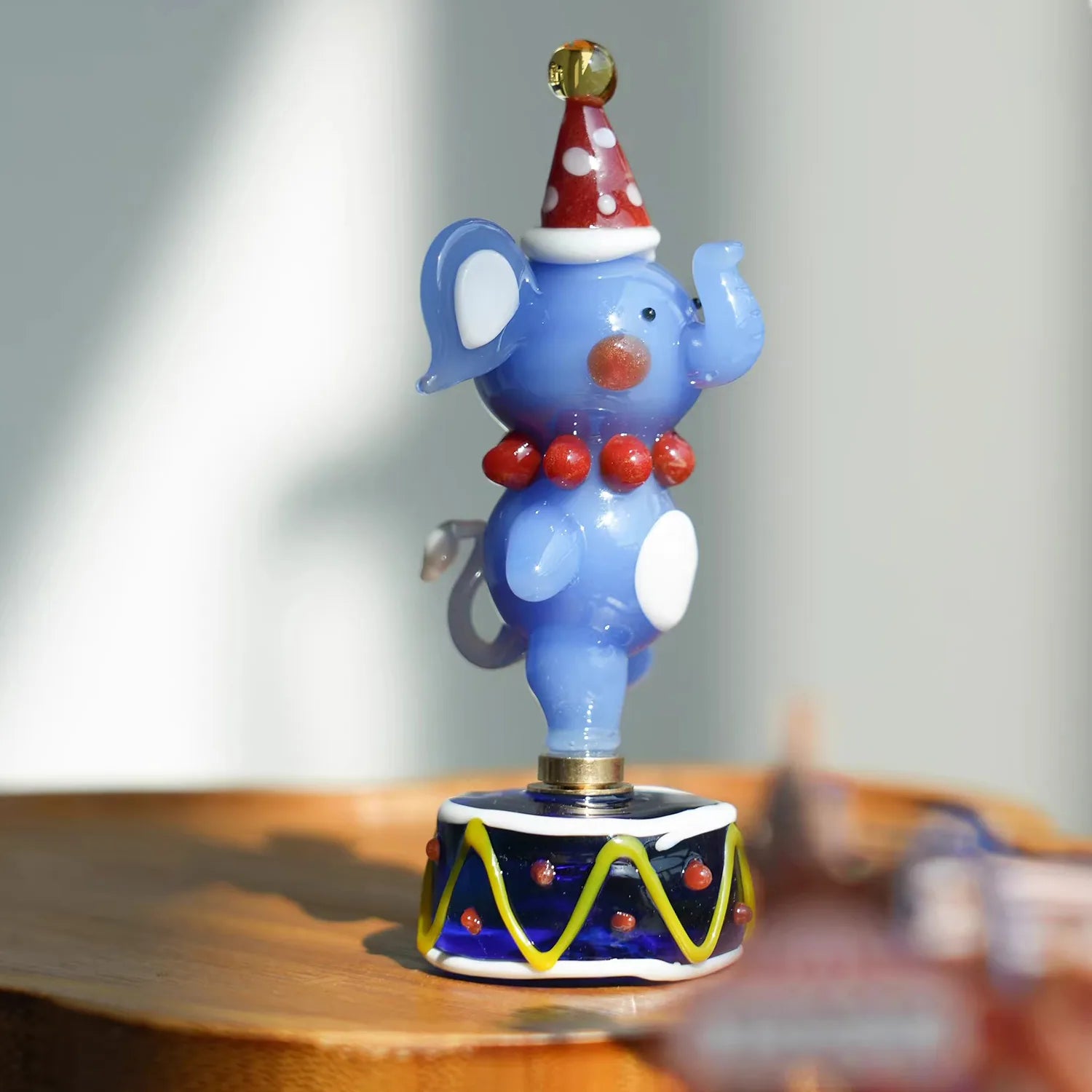 Mini Glass Spinning Elephant Figurine – Handmade Artisan Glass Circus Elephant