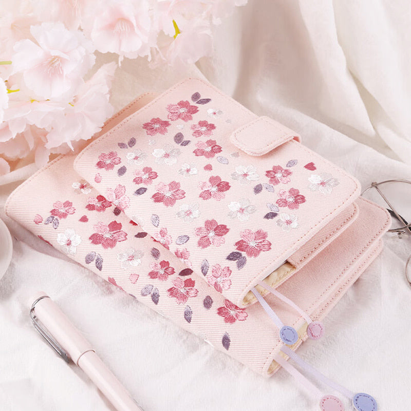 Sakura Buchhülle für A5 Planer & Bullet Journaling – Rosa Stoff-Notizbuchhülle | Passend für Hobonichi, Midori & mehr
