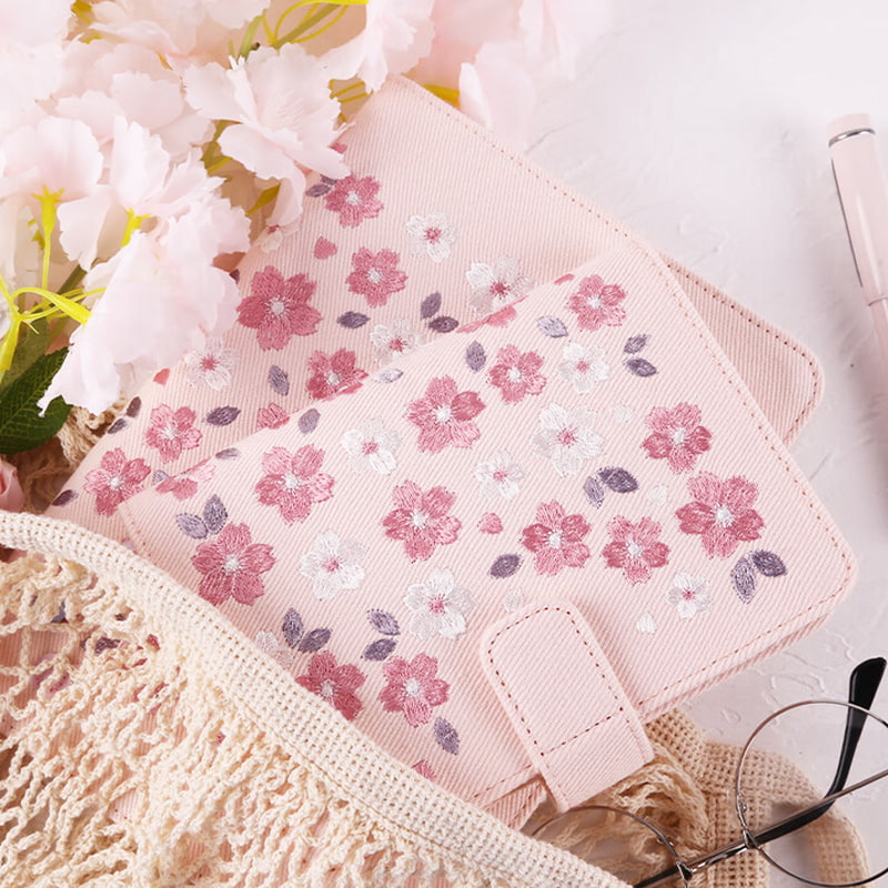 Sakura Book Cover for A5 Planners & Bullet Journaling – Pink Fabric Notebook Cover | Fits Hobonichi, Midori & More