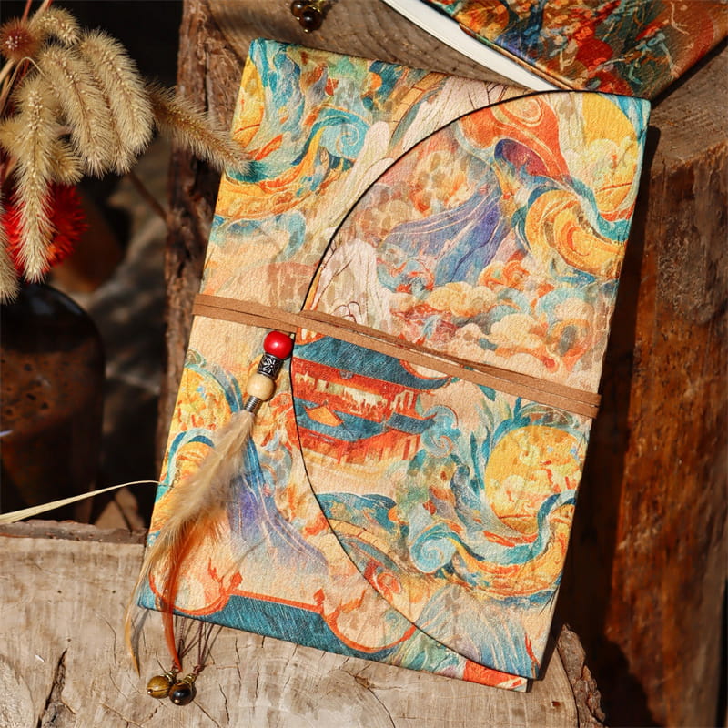 Carnet de notes A5 en tissu style Dunhuang vintage asiatique, avec couverture de livre, cadeau pour elle