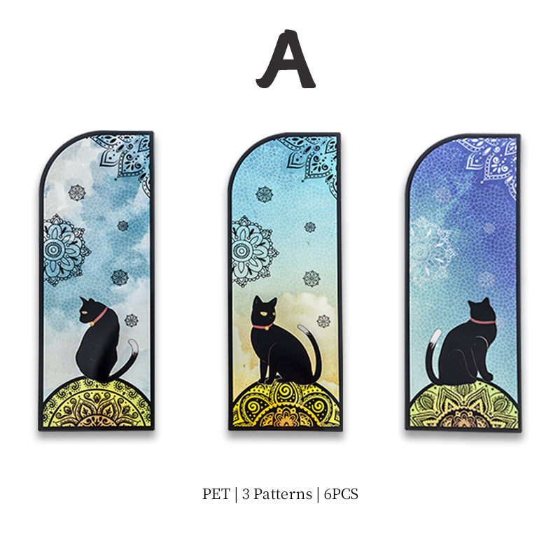 Mystisches schwarzes Katzen-Lesezeichen – durchscheinender Seitenhalter im Gothic-Stil