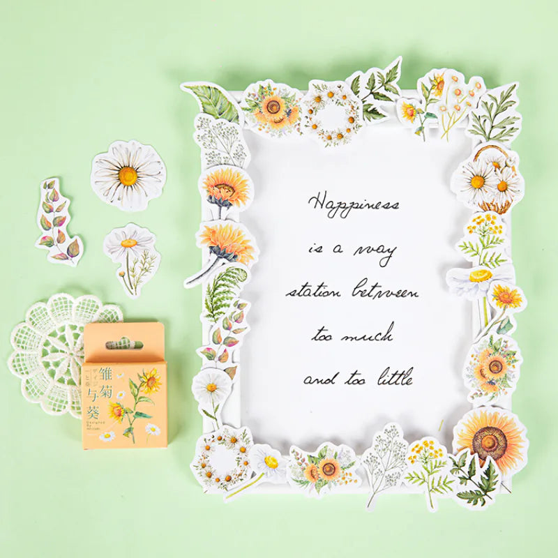 Daisy & Sunflower Floral Stickers Pack – Botanical Paper Stickers