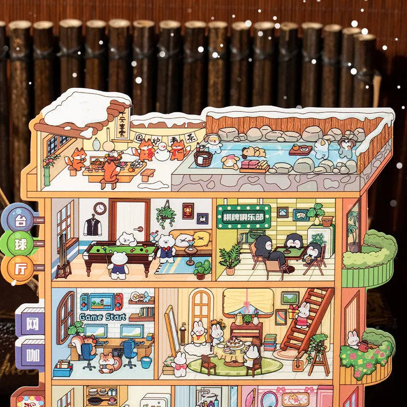 Autocollants Mini Scène 3D DIY – Appartement d’Animaux Mignons & Maison Arbre Forestière | Stickers Décoratifs Anti-Stress