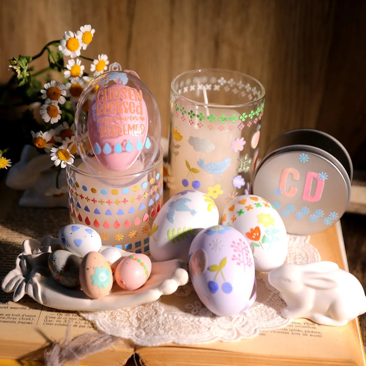 Easter Lace Waterproof Transfer Stickers | Pastel Egg Cup Decals
