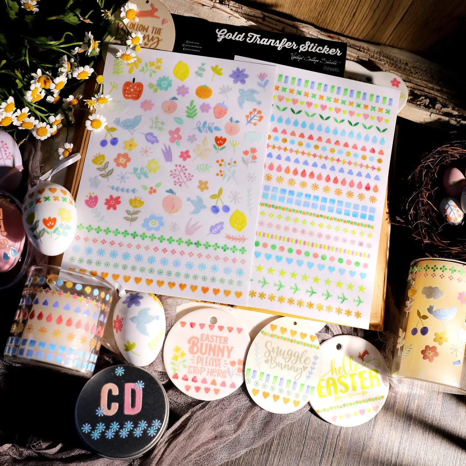 Easter Lace Waterproof Transfer Stickers | Pastel Egg Cup Decals