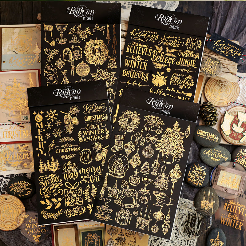 Vintage Gold Foil Christmas Rub-on Stickers