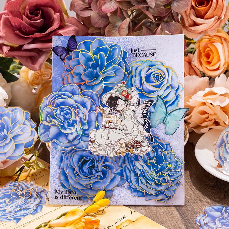 Holographic Blooming Flower Stickers Poppy Rose Pattern