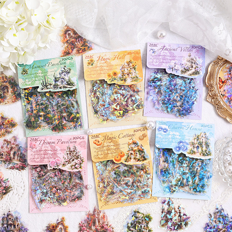 Ensemble d’autocollants irisés « Magic Castle » – Pour le journaling