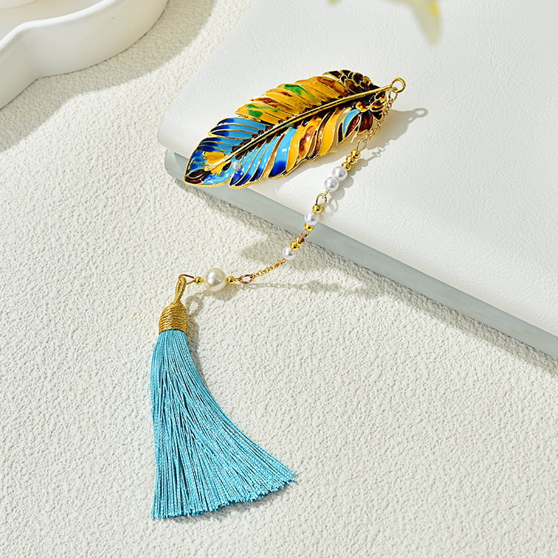 Enamel Metal Bookmark | Feather & Ginkgo Leaf | Back-to-School Gift | Bookworm & Book Lover Gift