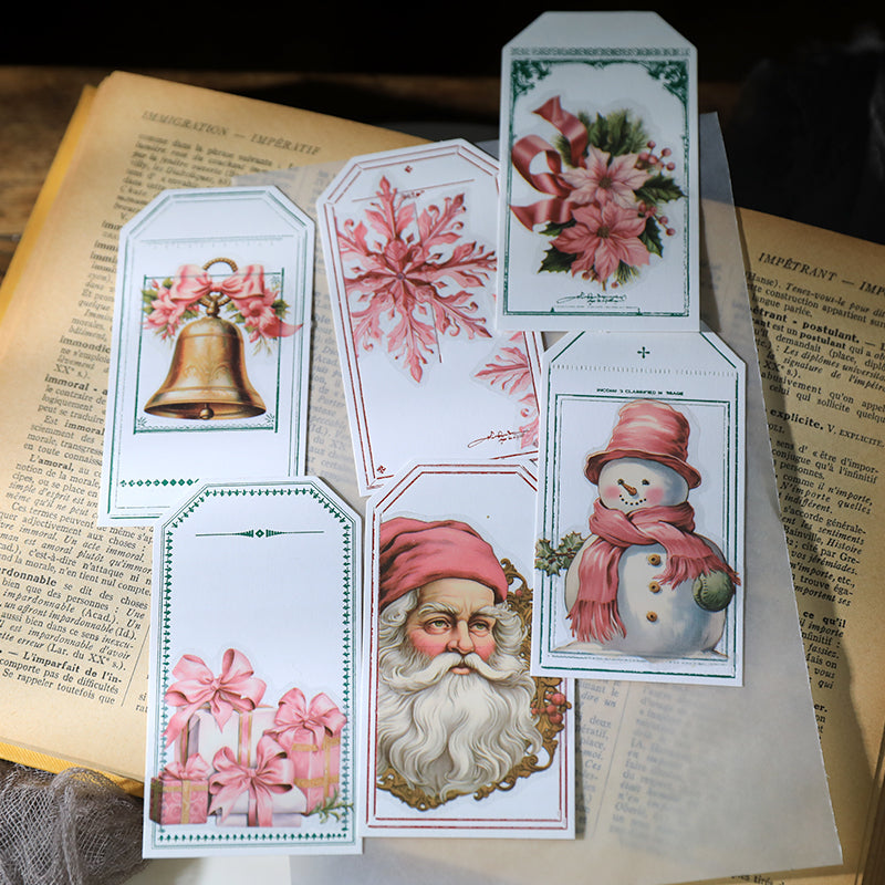 Autocollants de Noël vintage en vélin rose | 36 motifs découpés