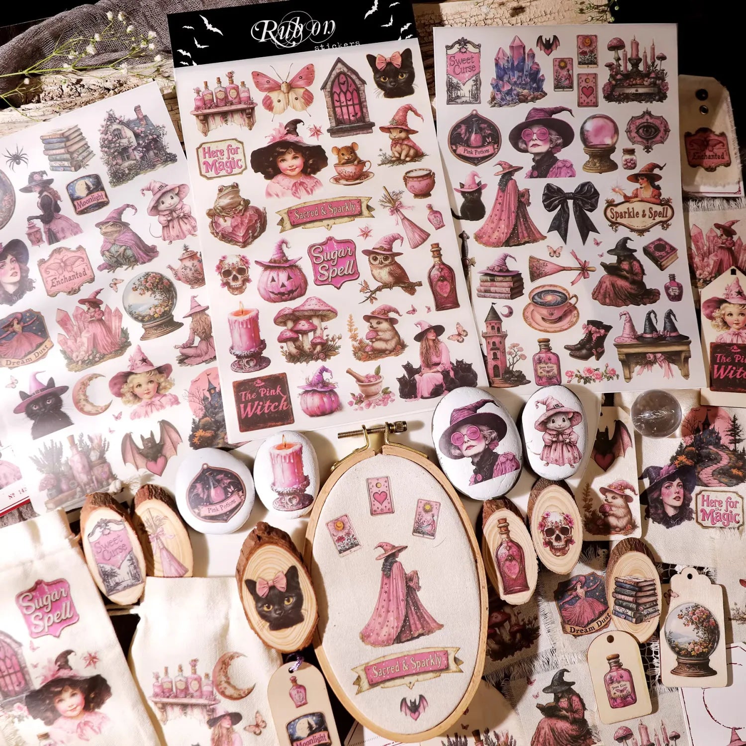 Autocollants à frotter Sorcière Rose | Scrapbooking Magique