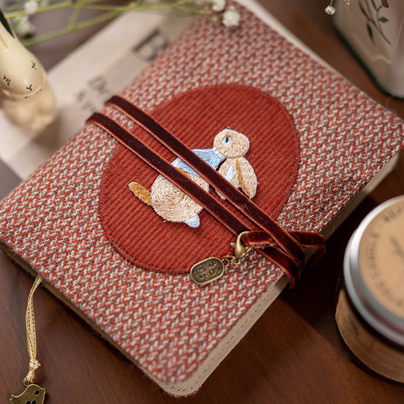 Rabbit Journal Fabric Cover Notebook Handmade Embroidery Retro Journal