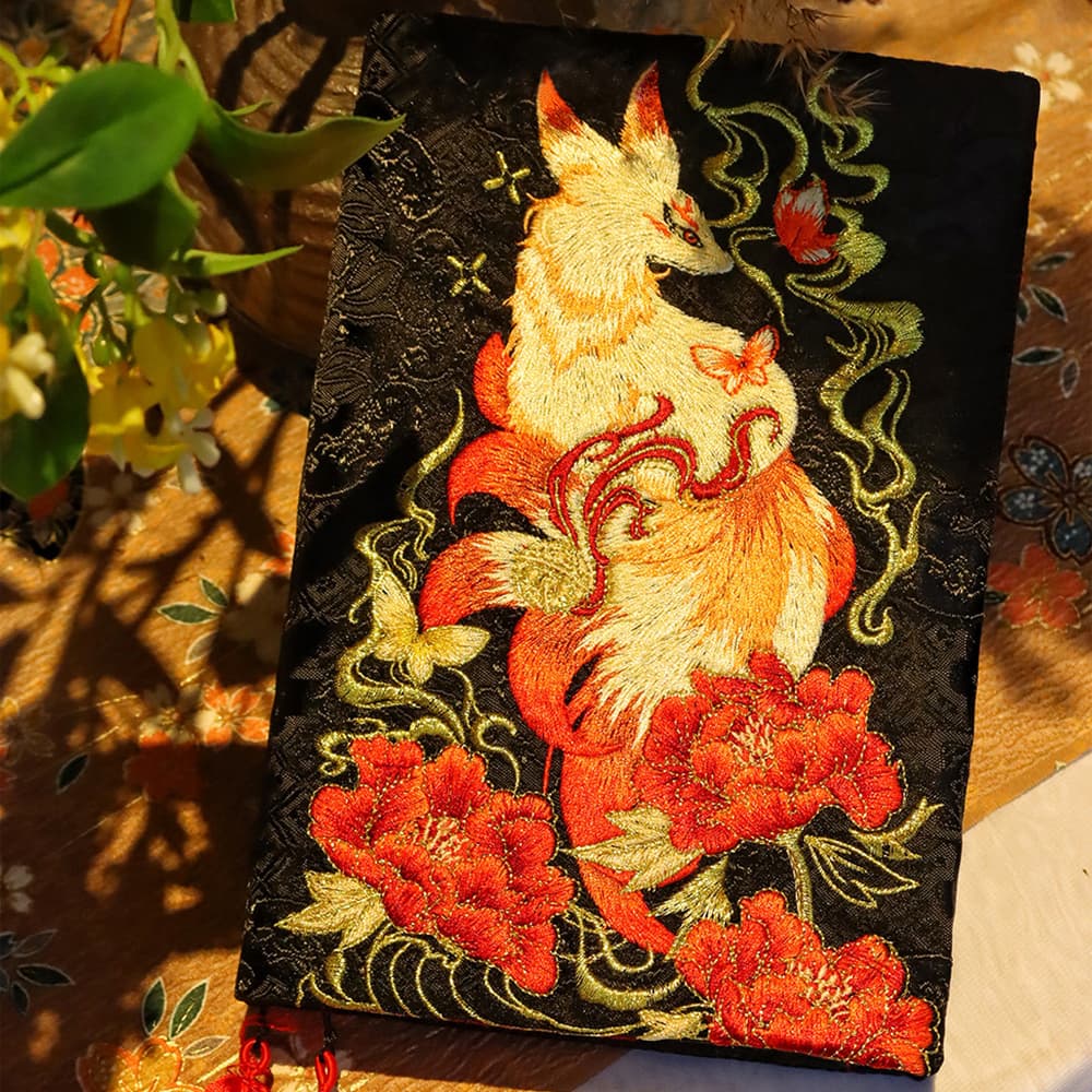Red Fox A5 Binder & Book Cover Fabric Embroidered Notebook Cover Meditation Journal Gift For Her