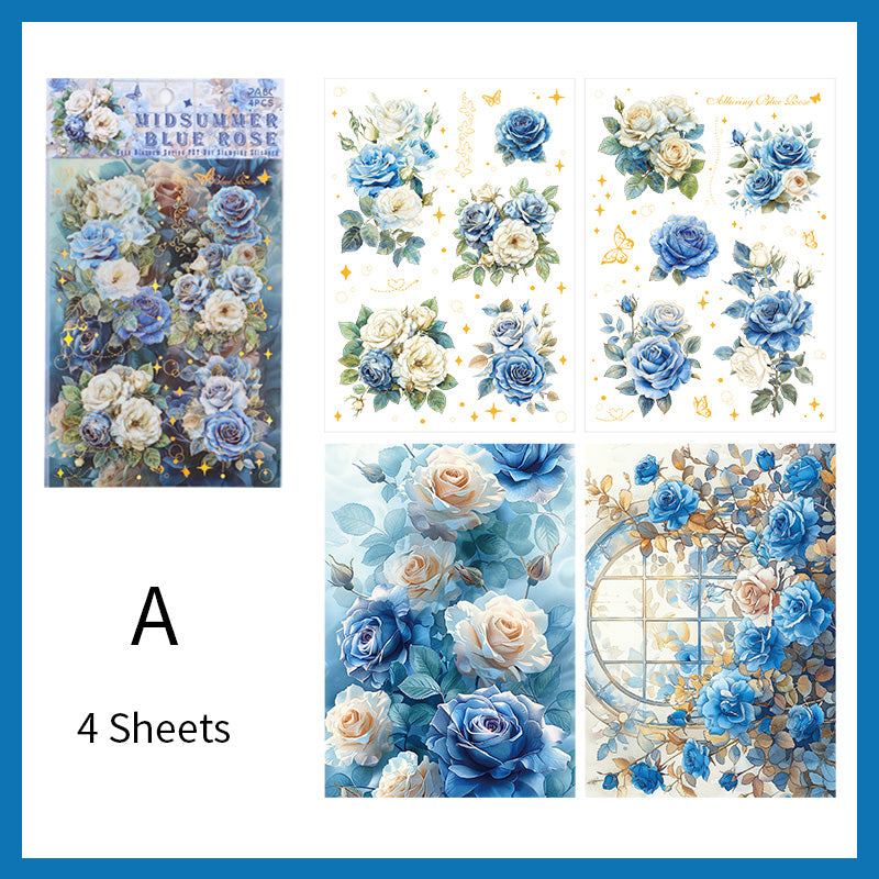 Rose Transparent PET Sticker Sheet – Floral Stickers with Gold Foil