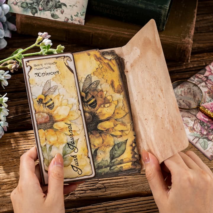 Vintage Burnt Edge Style Bee Flower Decorative Retro Scrapbook Set