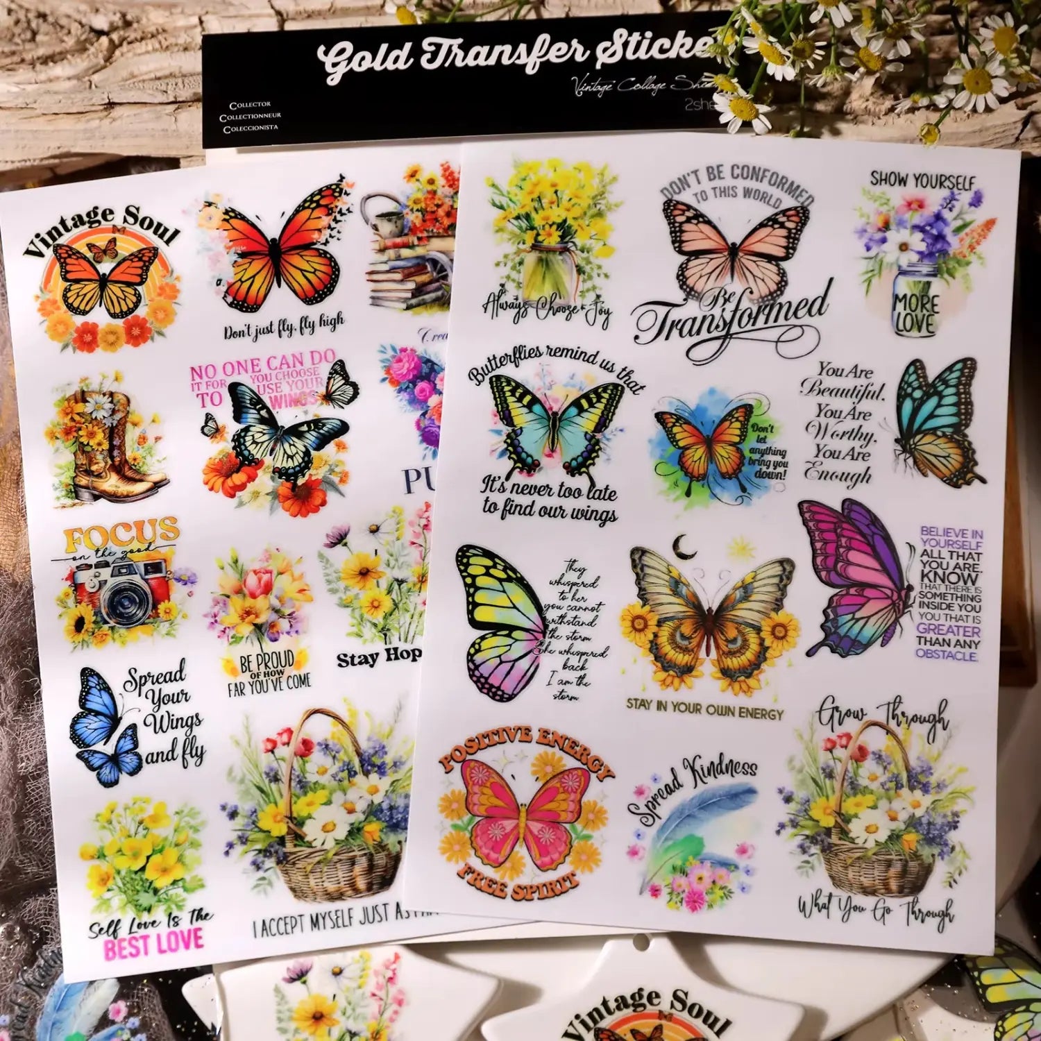 Vintage Butterfly Waterproof Transfer Stickers | Crystal Clear Cup Decals