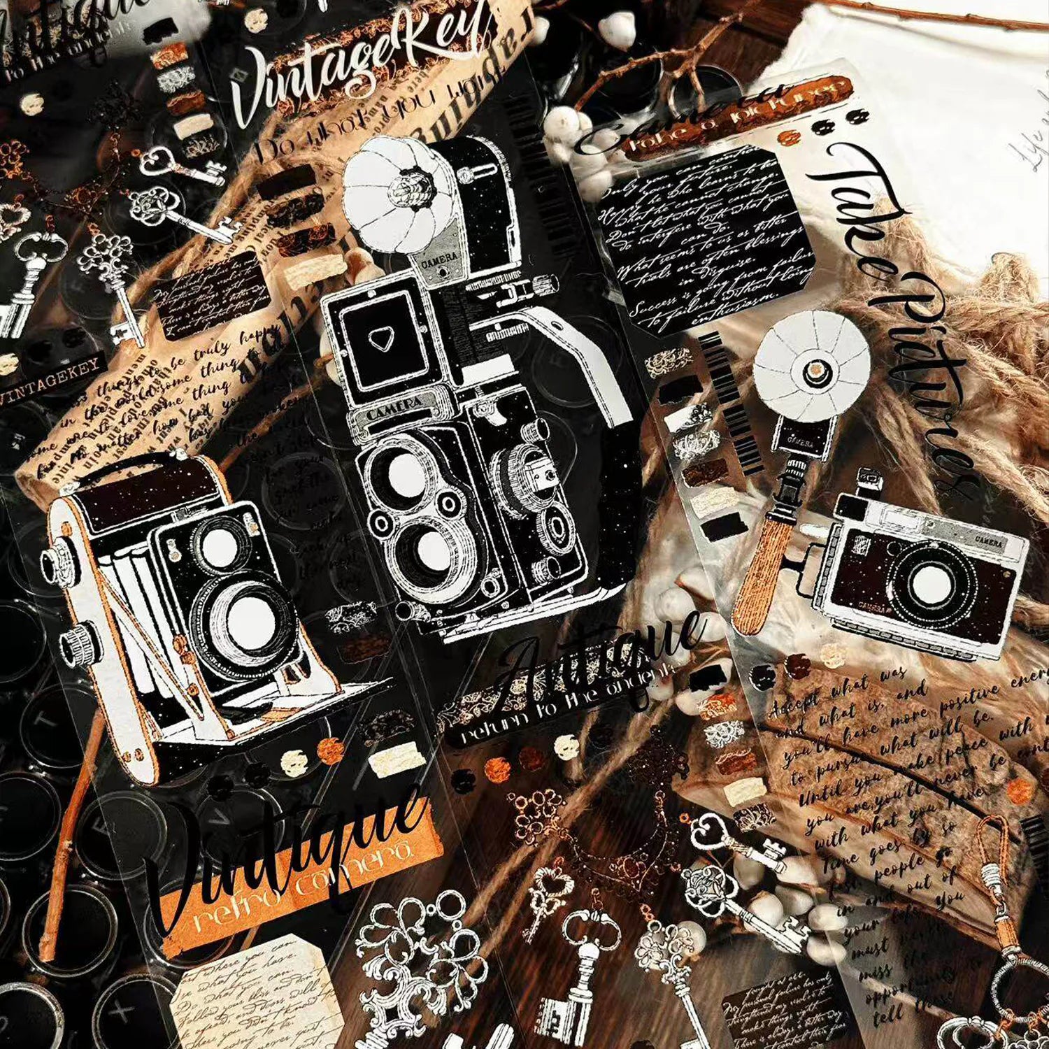 Vintage Camera & Gramophone PET Washi Tape | Retro Journaling Ephemera