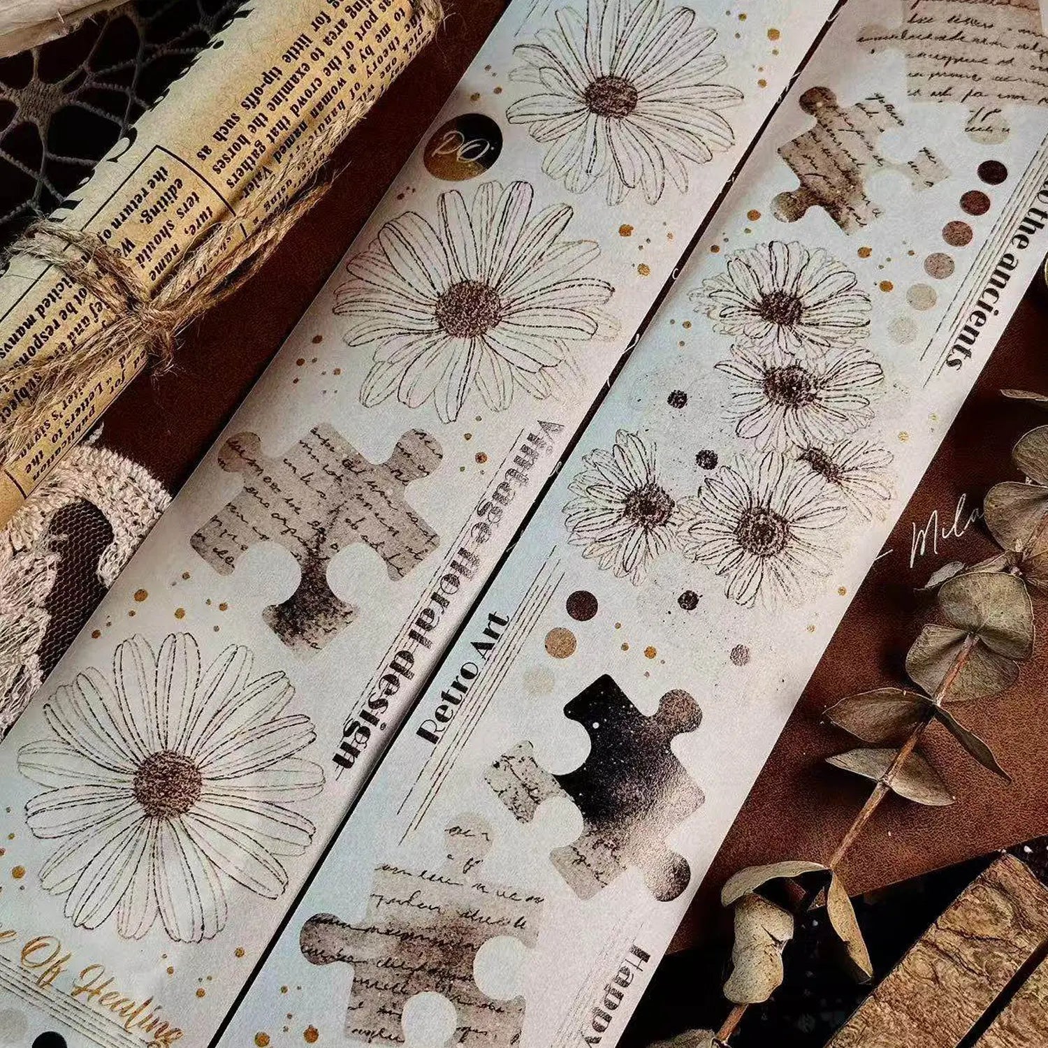 Vintage Floral Puzzle PET Washi Tape | Botanical Ephemera Journaling Tape