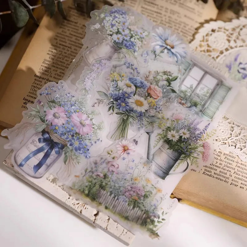 Vintage Floral Vellum Stickers | Soft Pastel Bouquet