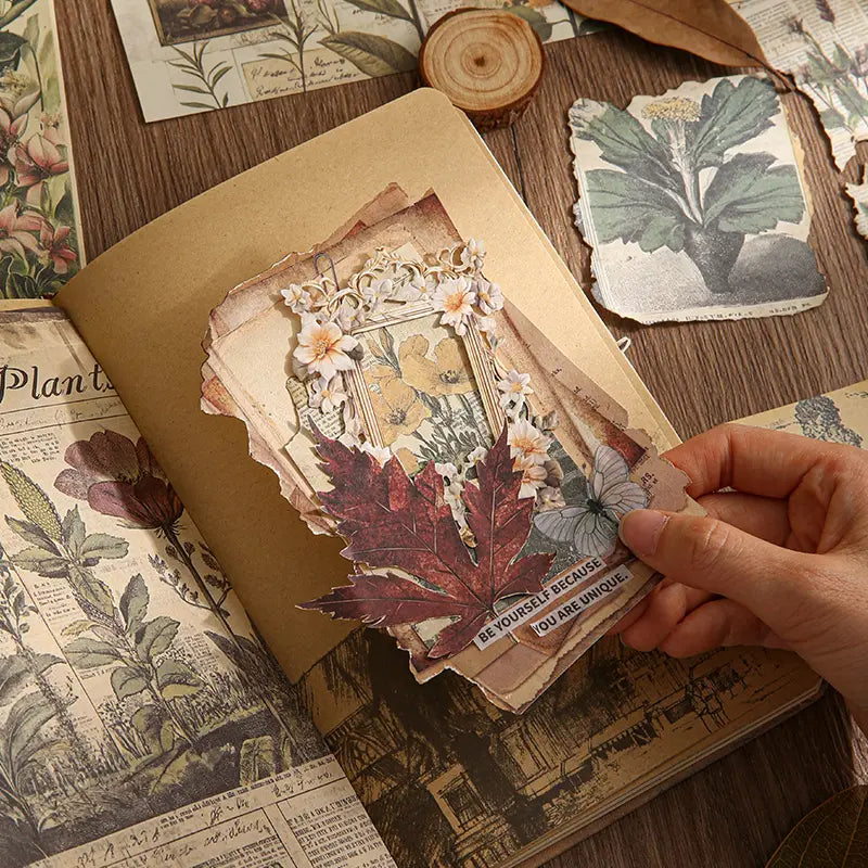 Vintage Junk Journaling Paper Set | Nature Scrapbooking Paper with Fruits & Forest