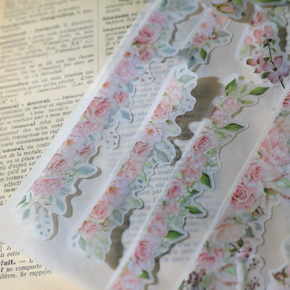 Vintage Pink Rose Vellum Stickers for Journaling