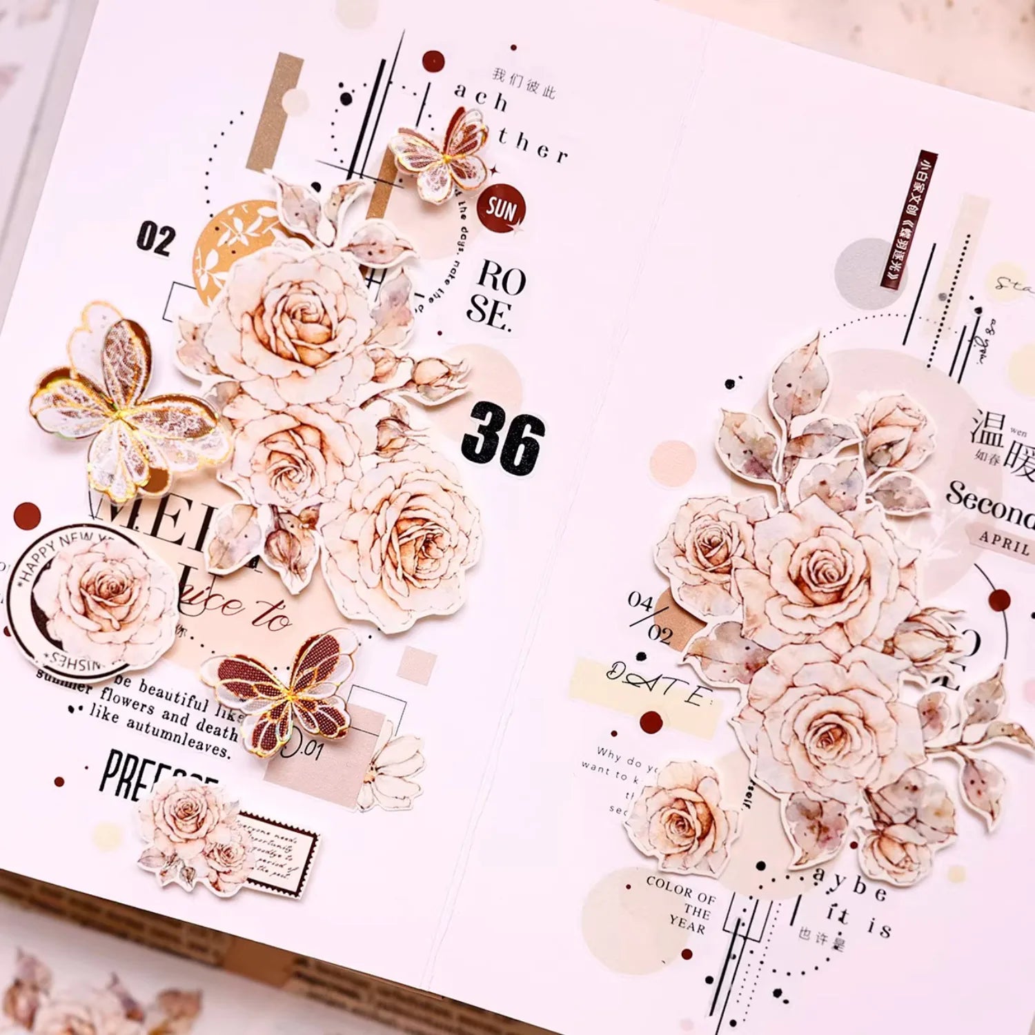 Vintage Rose Washi & PET Tape | Floral Journaling Ephemera