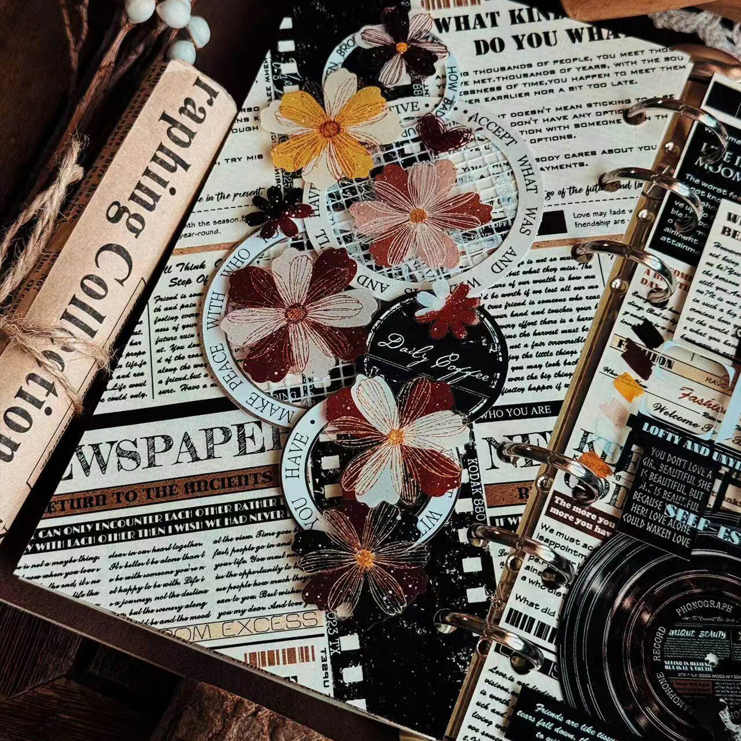 Wide Vintage Text PET Washi Tape | Retro Typography Background Tape