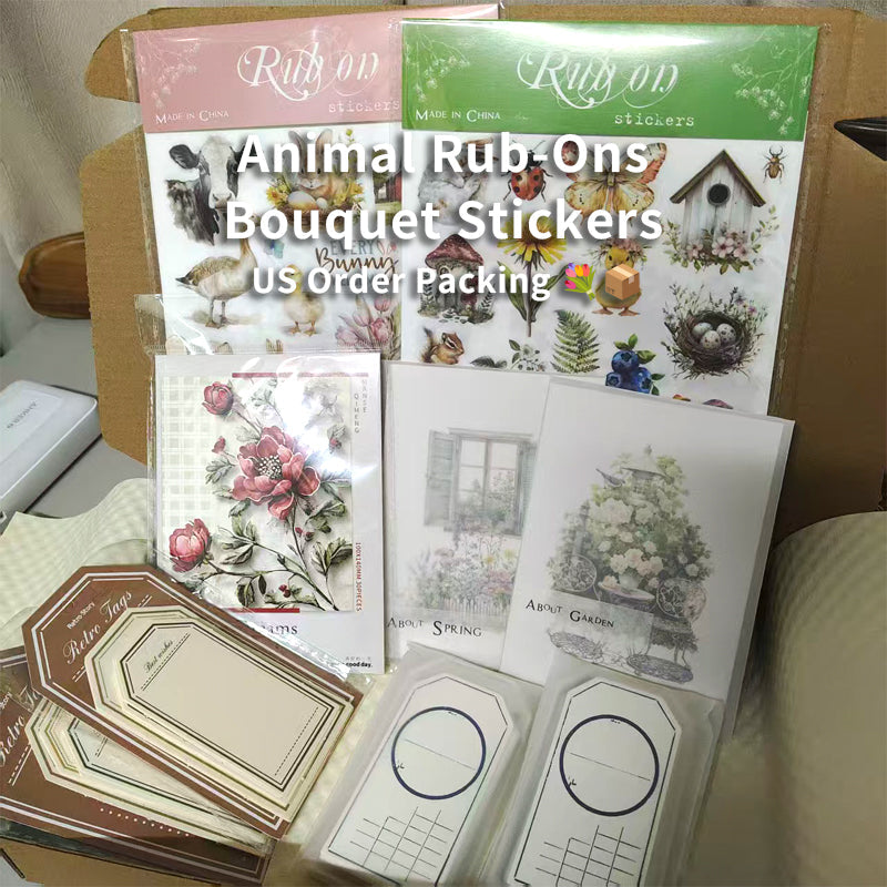 Animal Rub‑On & Floral Bouquet Stickers Packing 🌼📦
