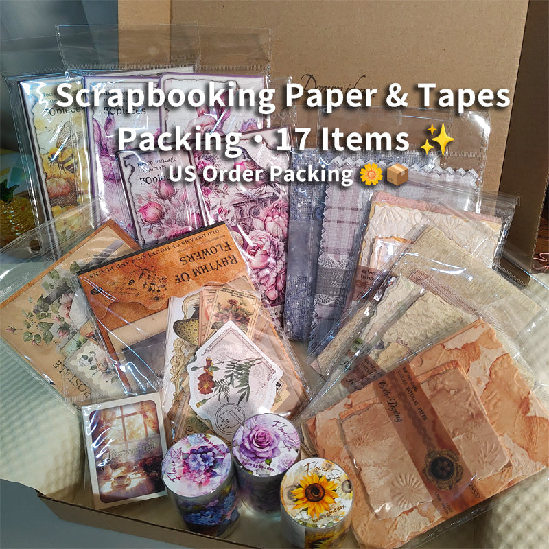 Scrapbooking Paper & Flower Tapes Packing · 17 Items ✨