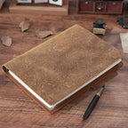 Handgefertigter Ringordner aus geprägtem Crazy-Horse-Leder – Vintage-Organizer aus Leder zum Nachfüllen