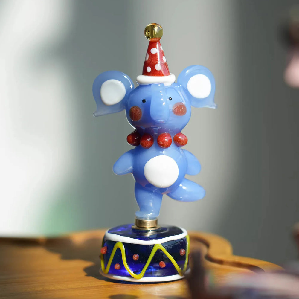 Mini Glass Spinning Elephant Figurine – Handmade Artisan Glass Circus Elephant