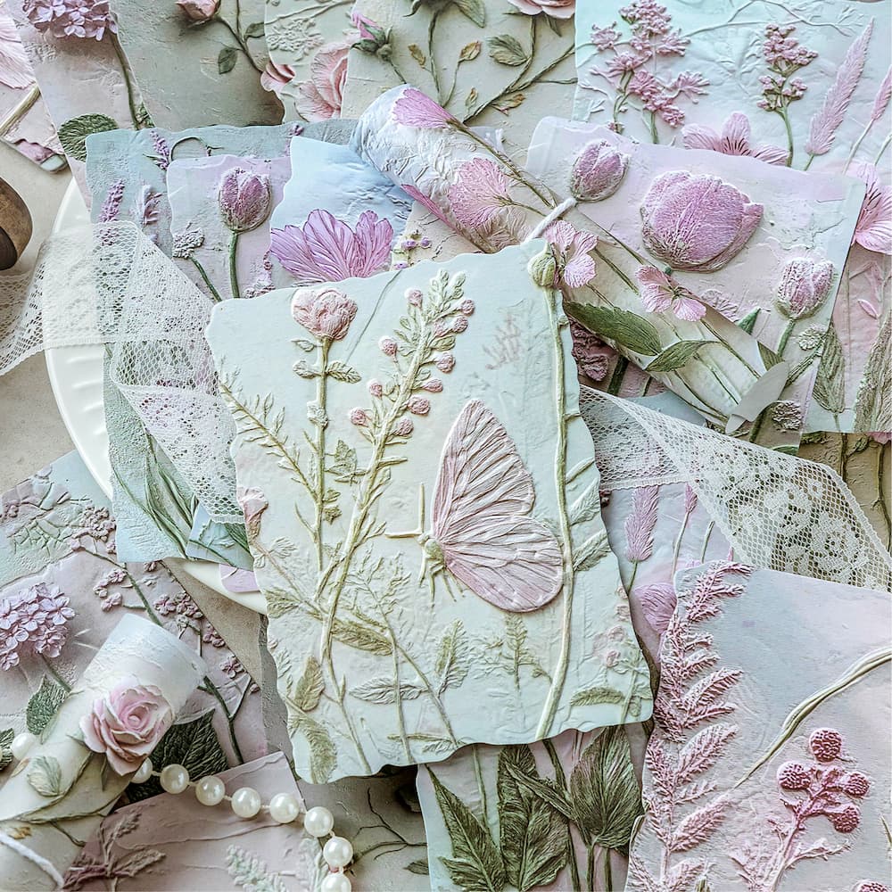 Papier Éphéméra Fleur 3D Embossé pour Scrapbooking
