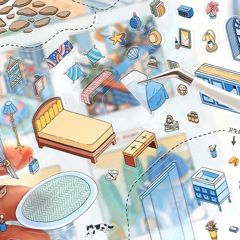 Stickers Scène 3D – Dôme Bleu de Santorin & Palais du Désert