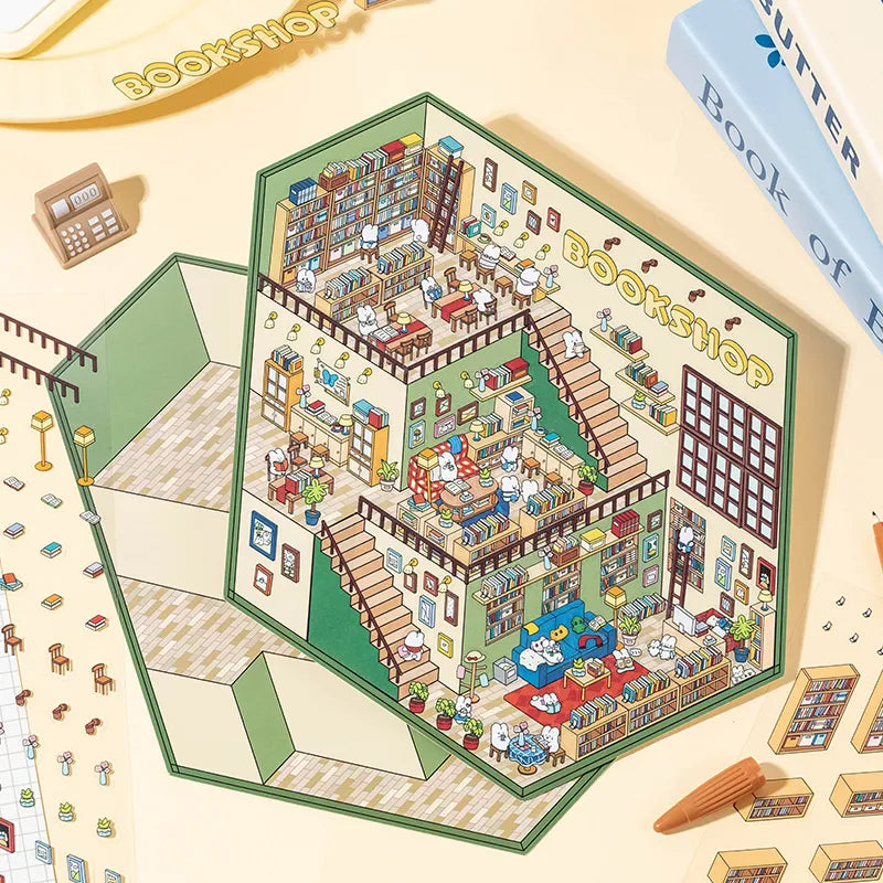 Autocollants miniatures 3D – Supermarché et librairie – Monde en coupe à faire soi-même