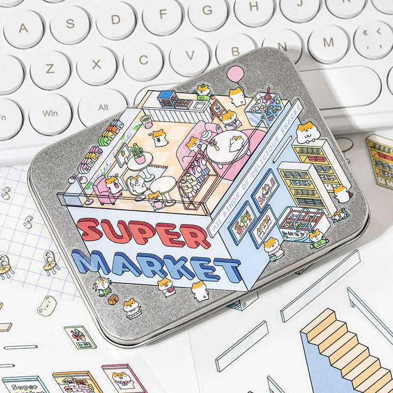 Autocollants miniatures 3D – Supermarché et librairie – Monde en coupe à faire soi-même