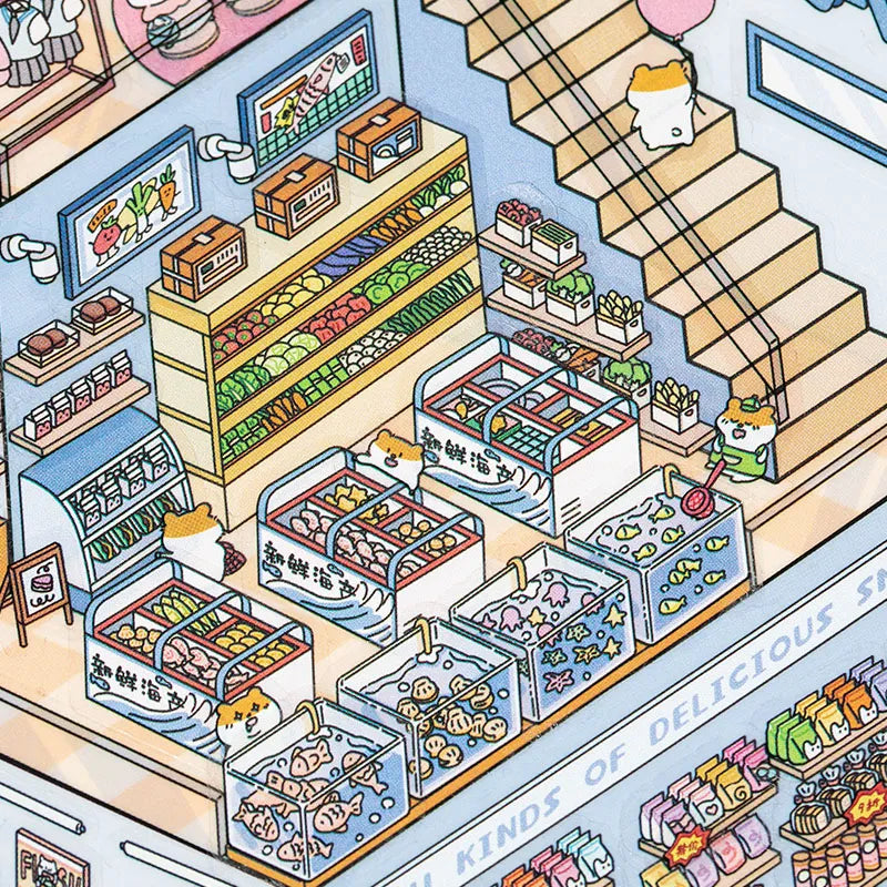 Autocollants miniatures 3D – Supermarché et librairie – Monde en coupe à faire soi-même