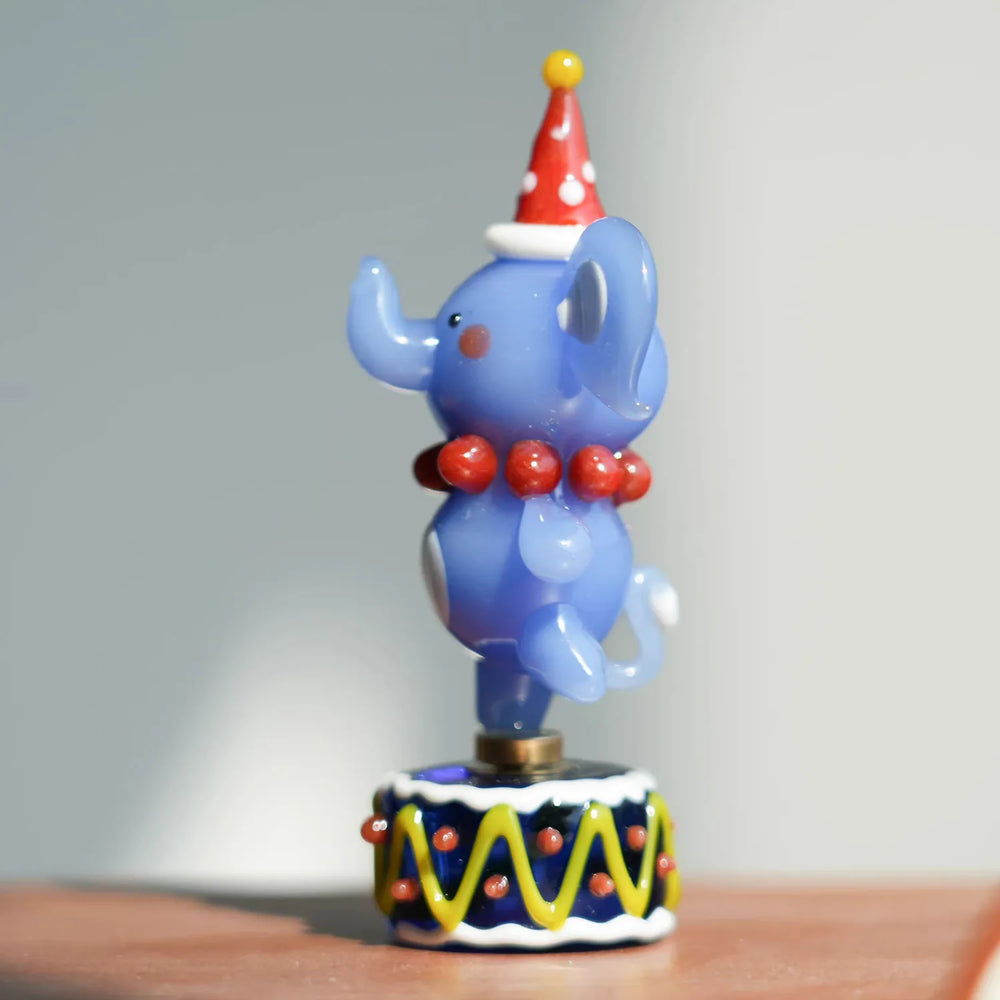 Mini Glass Spinning Elephant Figurine – Handmade Artisan Glass Circus Elephant