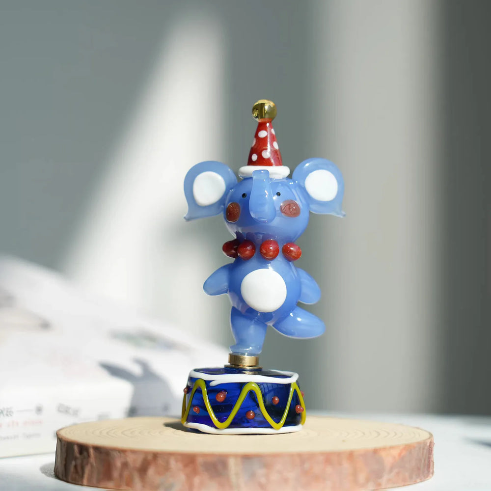 Mini Glass Spinning Elephant Figurine – Handmade Artisan Glass Circus Elephant