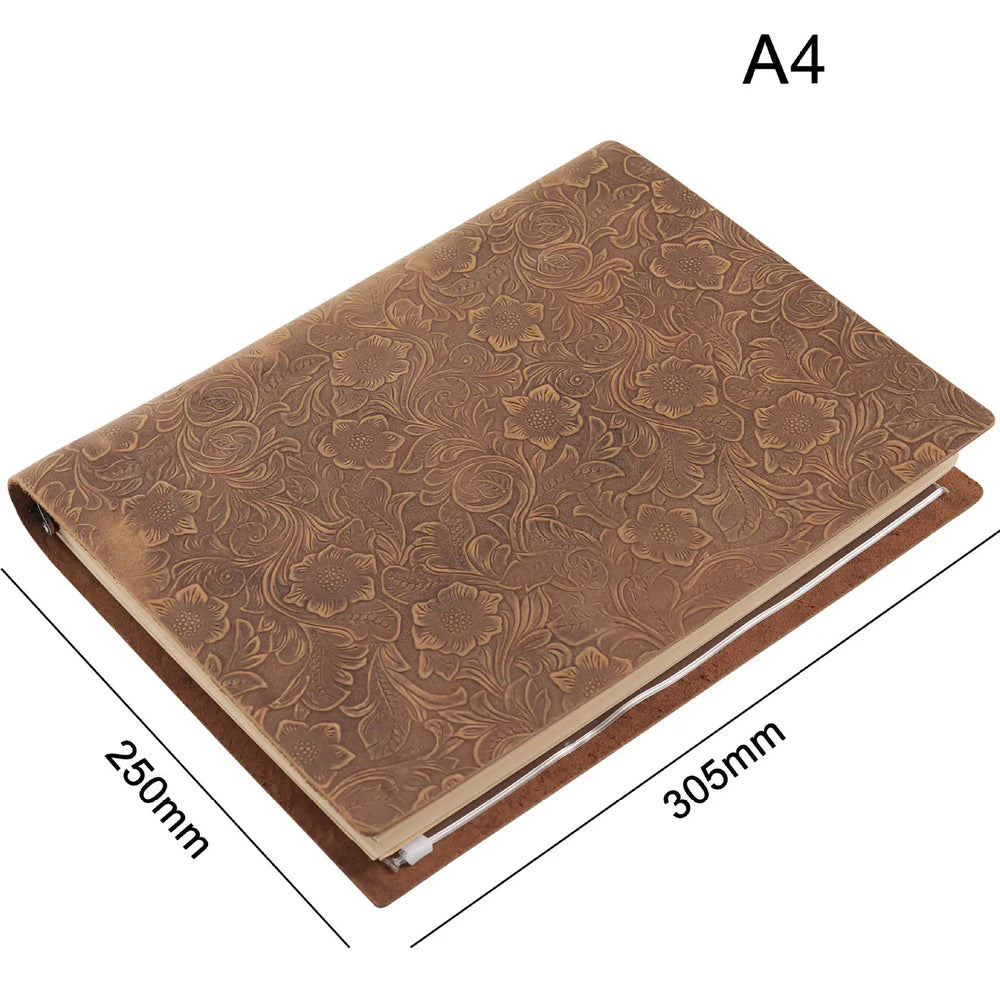 Handcrafted Embossed Crazy Horse Leather Ring Binder – Vintage Refillable Leather Organizer