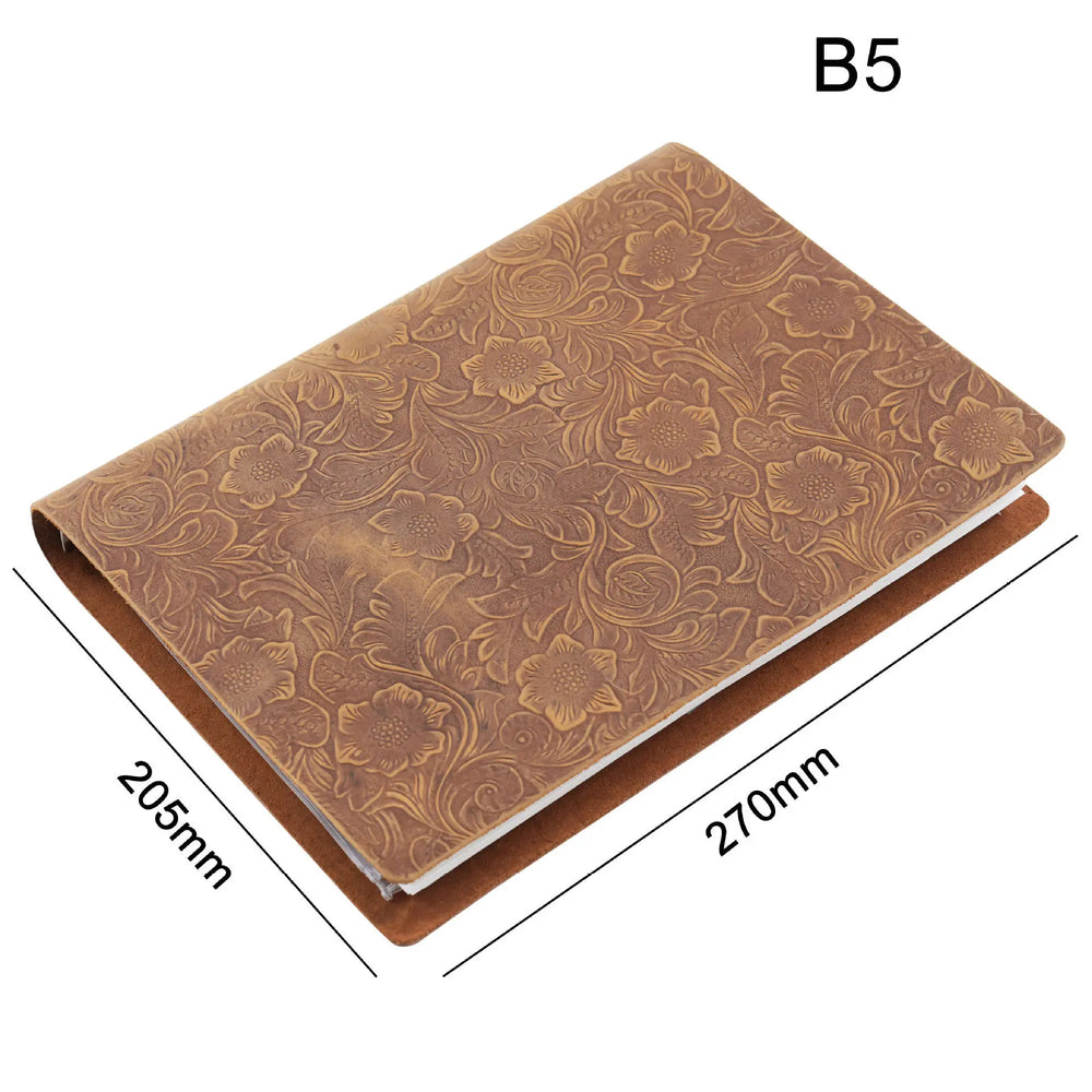 Handcrafted Embossed Crazy Horse Leather Ring Binder – Vintage Refillable Leather Organizer