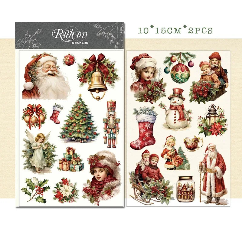 Autocollants à frotter de Noël rétro | Motifs de Père Noël et bonhomme de neige pour les fêtes