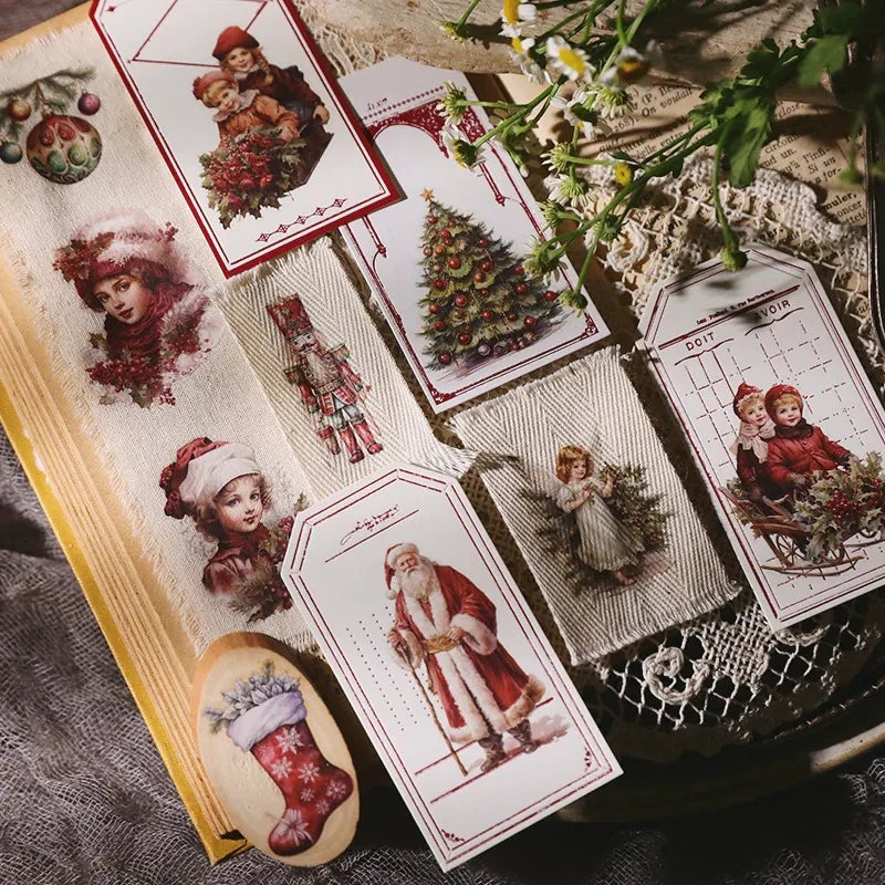 Autocollants à frotter de Noël rétro | Motifs de Père Noël et bonhomme de neige pour les fêtes