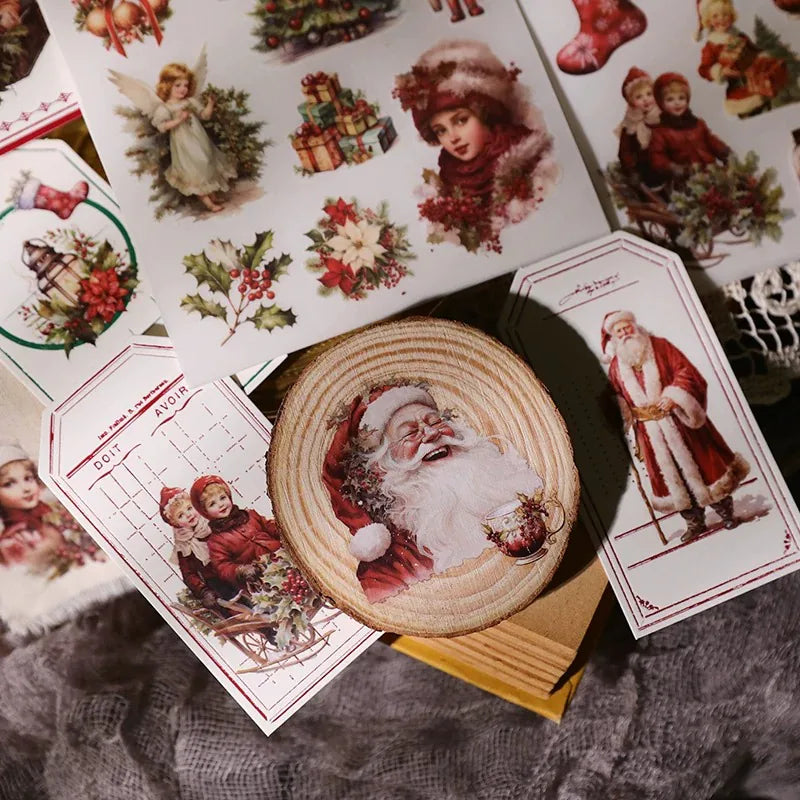 Autocollants à frotter de Noël rétro | Motifs de Père Noël et bonhomme de neige pour les fêtes