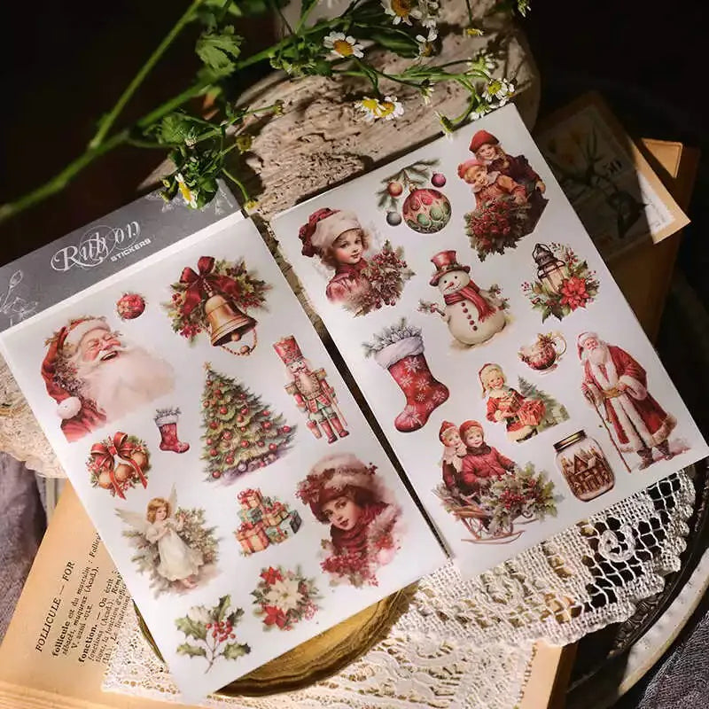 Autocollants à frotter de Noël rétro | Motifs de Père Noël et bonhomme de neige pour les fêtes