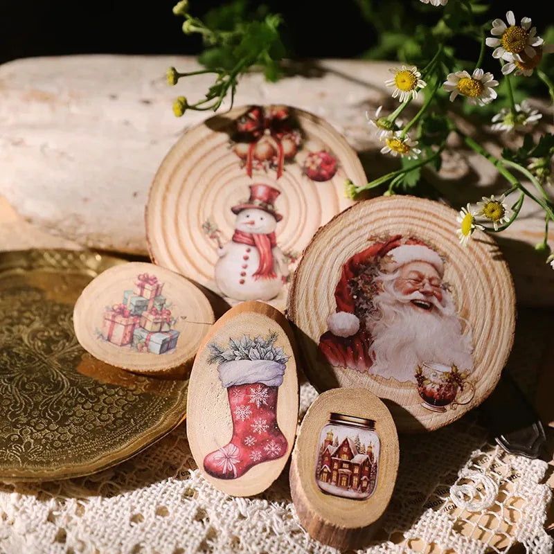Autocollants à frotter de Noël rétro | Motifs de Père Noël et bonhomme de neige pour les fêtes