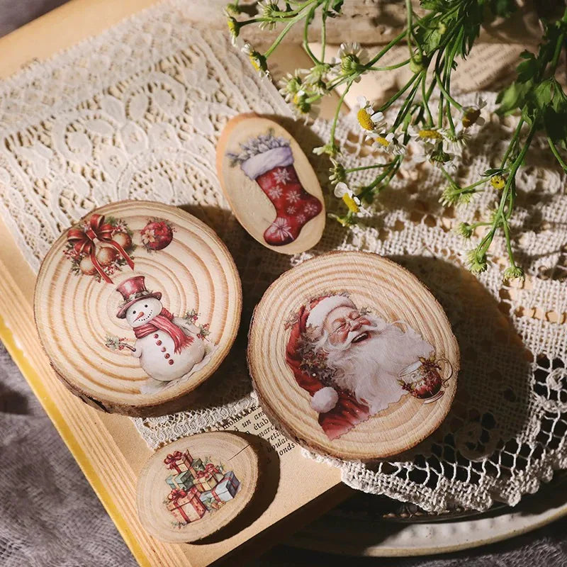 Autocollants à frotter de Noël rétro | Motifs de Père Noël et bonhomme de neige pour les fêtes
