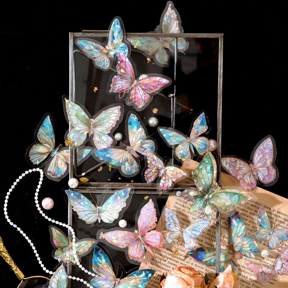 Autocollants PET en forme de papillon brillant