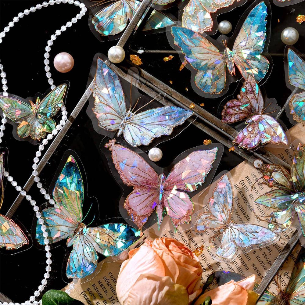 Autocollants PET en forme de papillon brillant