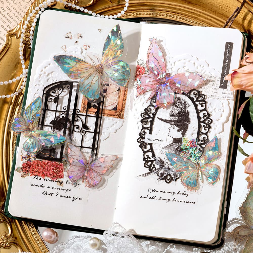Autocollants PET en forme de papillon brillant